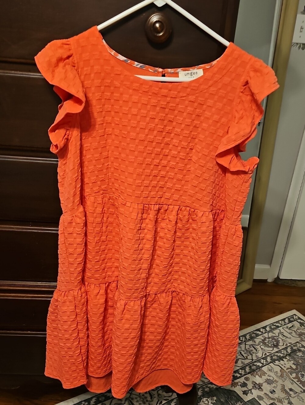 Umgee Girls Coral Textured Ruffle-Tier Dress